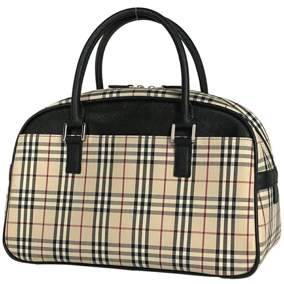 Burberry Check Pattern Nova Check Canvas Handbag Beige Black - Picture 1 of 5